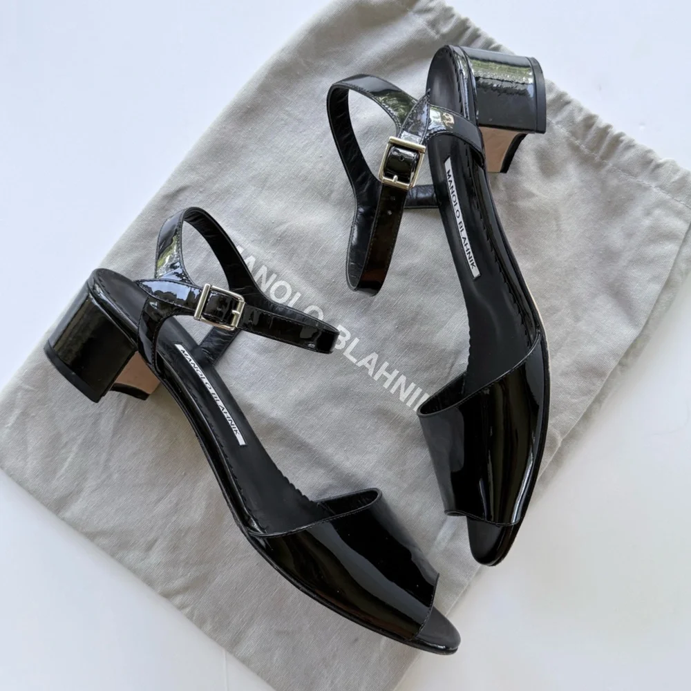Manolo Blahnik Affian Sandal in Black Patent Leather 39 / 8 - Picture 13 of 16